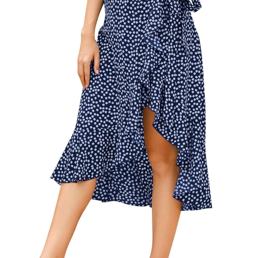 Navy Floral Ruffle Wrap Skirt